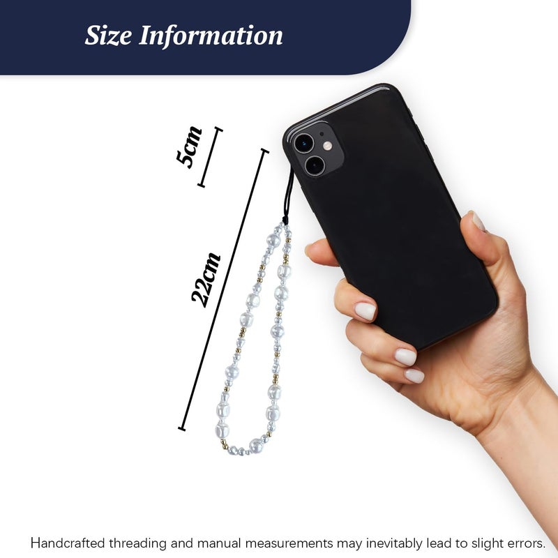 WCCH Beaded Phone Charm Y2K Kawaii Handmade Acrylic Phone Lanyard Wrist Strap for Camera Bag Airpods Keychain Charm Gold and White Pearls - Image 5